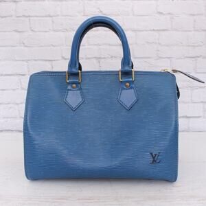 Louis Vuitton Speedy 25 Blue Epi Leather Satchel Purse Handbag Tote Purse A4917